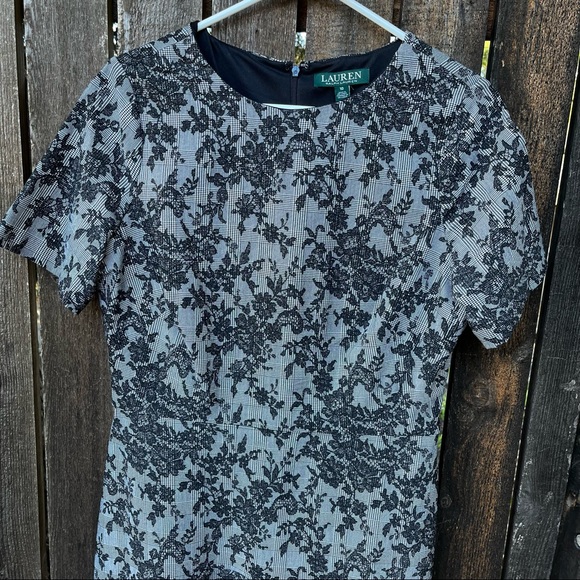 Lauren Ralph Lauren Houndstooth Plaid Floral Dress Sz 10 - Picture 5 of 13